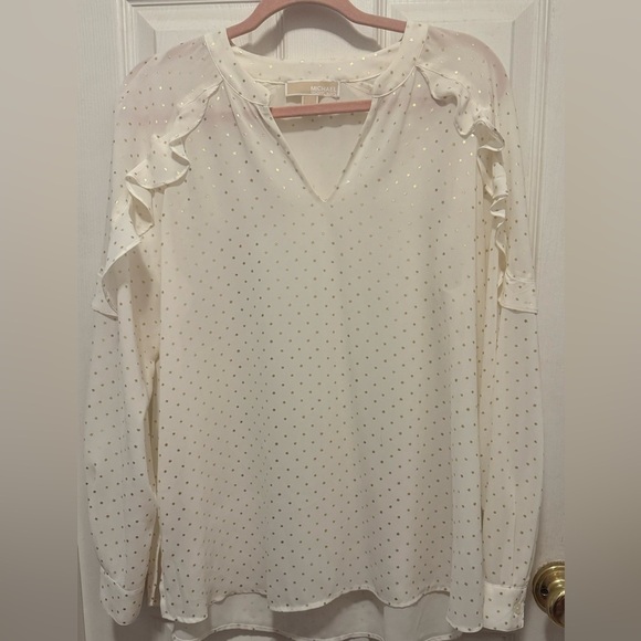 Michael Kors Semi Sheer Blouse with Ruffle Shoulders Detail - Picture 1 of 5